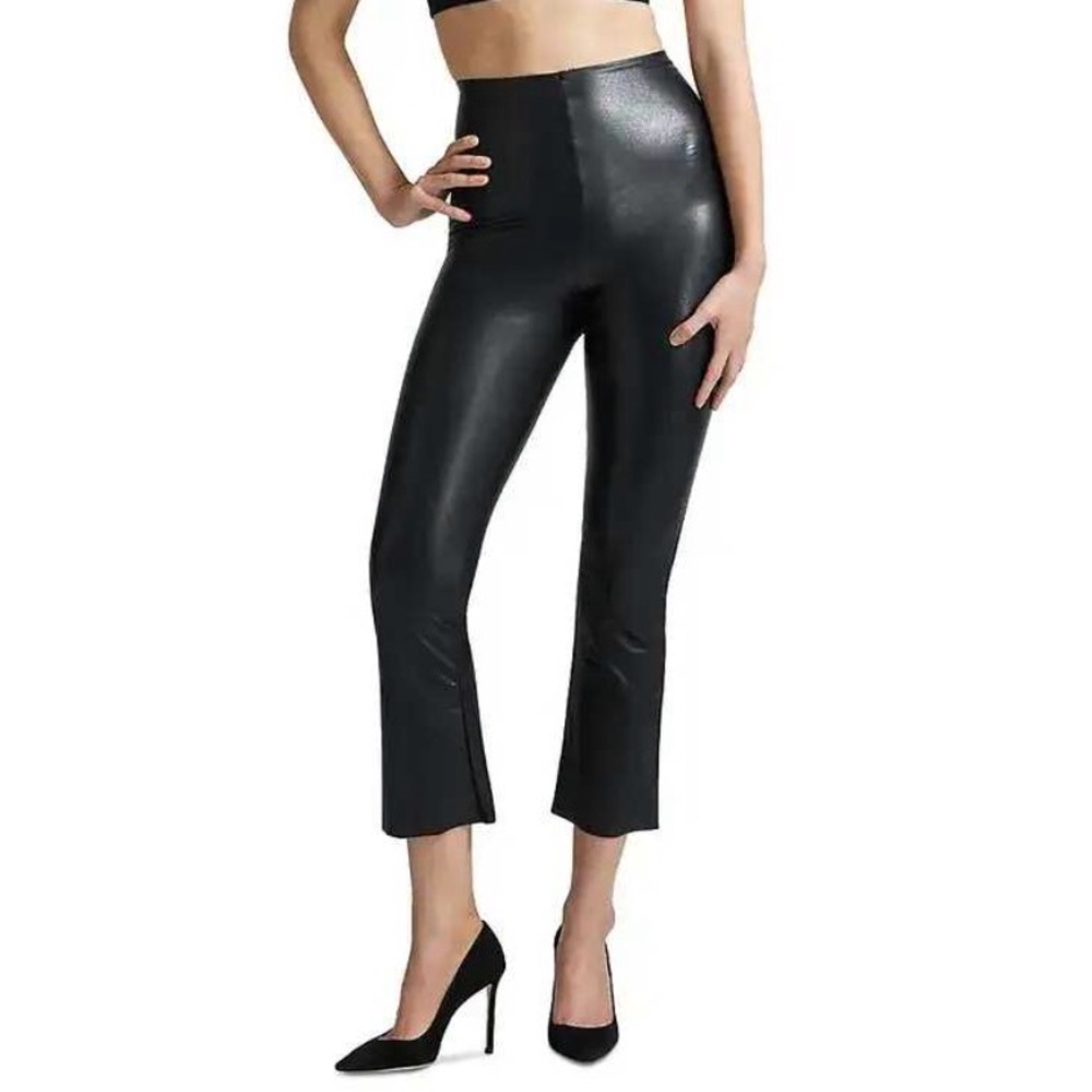 Commando Flare Crop Pull On Pants Women S Black Faux Leather Glossy Vegan Rocker